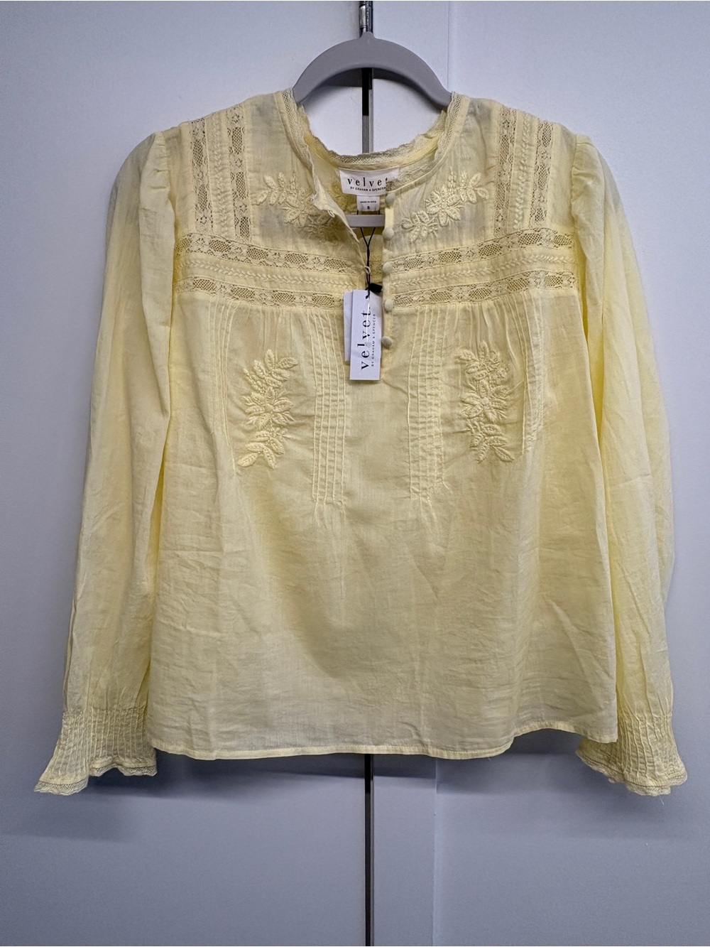 Velvet by Graham & Spencer Embroidered Byrdie Blouse in Butter Yellow - Picture 3 of 12